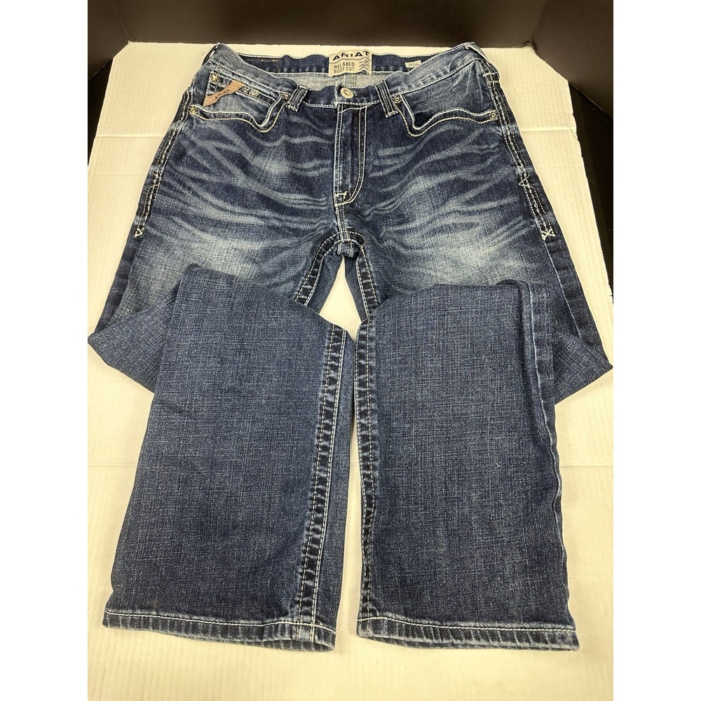 Ariat Jeans Mens 32x34 Blue M4 Relaxed Boot Cut Western Cowboy Heavy Stitching - Picture 5 of 9